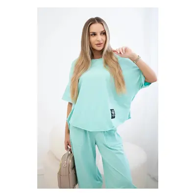 Cotton blouse + trousers light mint