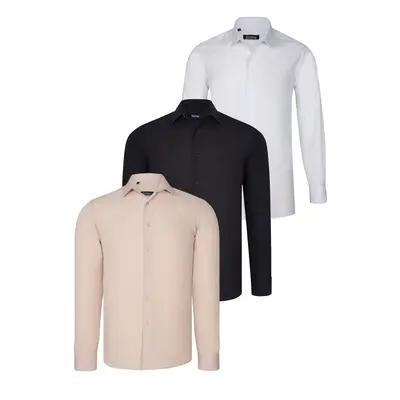 TRIPLE SET G726 DEWBERRY SHIRT-BLACK-WHITE-BEIGE