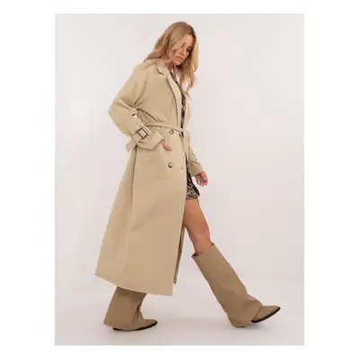 Beige long trench coat with belt