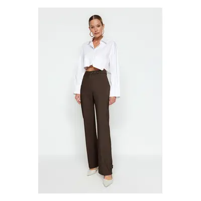 Trendyol Brown Straight/Straight Cut Woven Belt Detailed Trousers