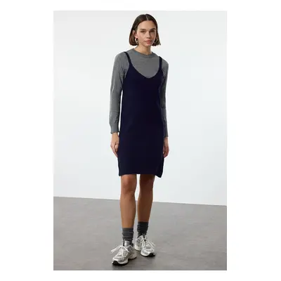 Trendyol Anthracite Mini Knitwear Soft Textured Strap Dress