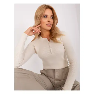 Light beige women's classic sweater with buttons