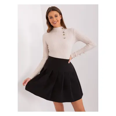 Black bell-shaped miniskirt with pleats