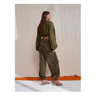 Dilvin Waist Fold Cargo Pants-Khaki