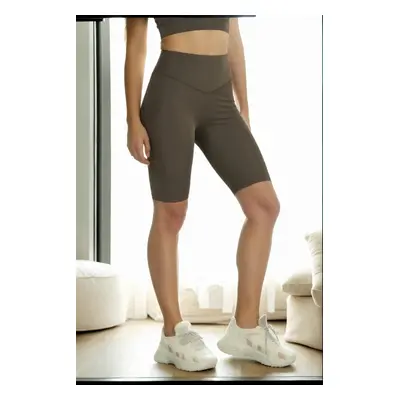 95111 Dewberry Sports Compact High Waist Short Leggings-Khaki