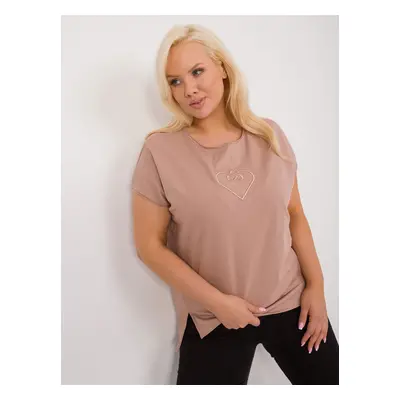 Dark beige cotton blouse plus size