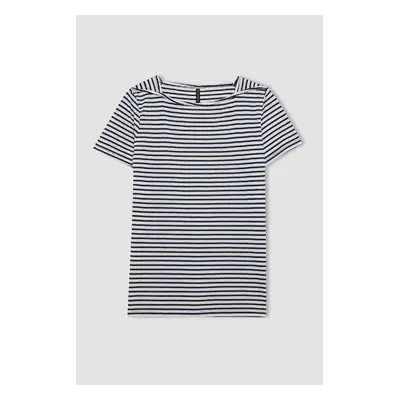 DEFACTO Regular Fit Boat Neck Striped Short Sleeve T-Shirt