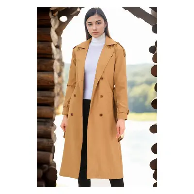 Z6737 DEWBERRY WOMEN'S TRENCH COAT-DARK CAMEL