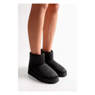 Shoeberry Women's Black Furry Short Suede Boots Black Textile