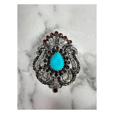 Brooch XZ459-109 silver + blue