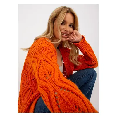 Orange women's openwork cardigan with wool