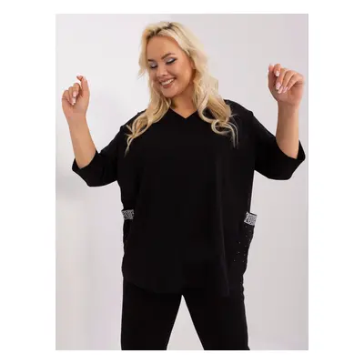 Black plus-size neckline blouse