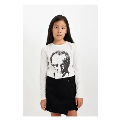 DEFACTO Girls October Republic Day Crew Neck Atatürk Printed Long Sleeve T-Shirt