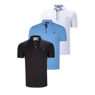 TRIPLE SET T8582 DEWBERRY MENS T-SHIRT-BLACK-WHITE-CLEAR BLUE