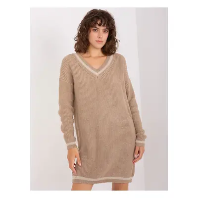 Dark beige knitted dress with wool