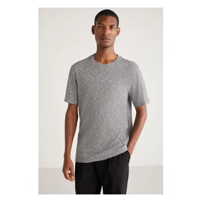 GRIMELANGE Abbott Men's Comfort Fit Special Textured Shaggy Look Gray T-shir