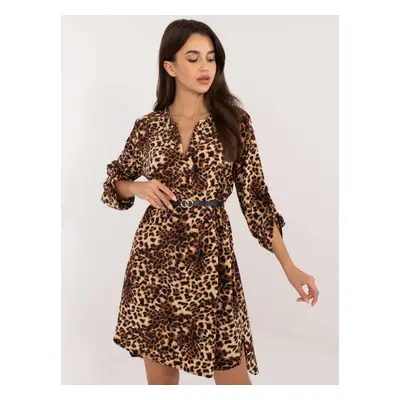 Beige and black leopard print shirt dress