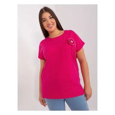 Fuchsia women's blouse plus size with short sleeves