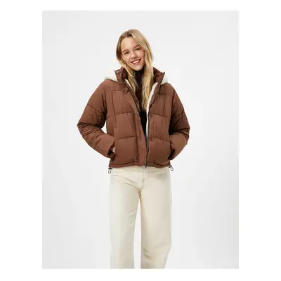 Koton Down Jacket Hooded Inner Plush Lined Pocket Zipper