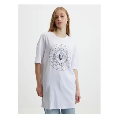 White Womens Extended Oversize T-Shirt Noisy May Zodiac - Women