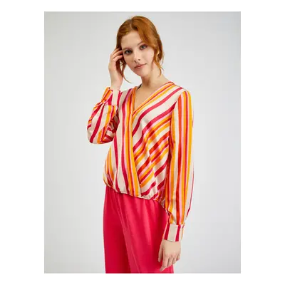 Orsay Pink-Orange Ladies Striped Satin Blouse - Women