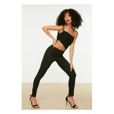 Trendyol Black Ruffle Detailed Knitted Jumpsuit