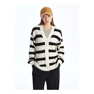 LC Waikiki V-Neck Striped Long Sleeve Women's Knitwear Cardigan