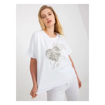 Larger size white loose T-shirt with print