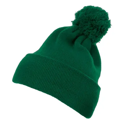 Pom Pom Knit hat with cuff spruce green