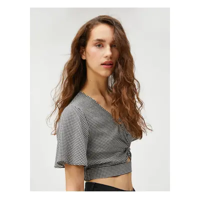 Koton Crop Blouse V Neck Window Detailed V Neck