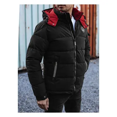 Men's winter quilted jacket with hood black Dstreet