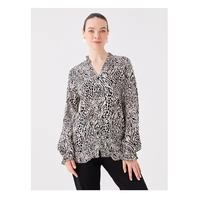 LC Waikiki V-Neck Patterned Long Sleeve Women's Blouse