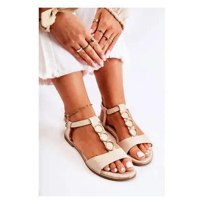 Women's classic sandals with a decorative belt beige Terrino