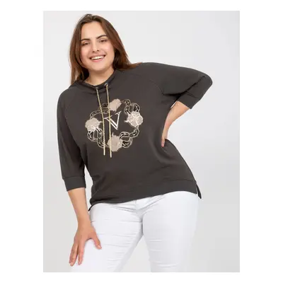 Blouse khaki plus size with print and appliqué