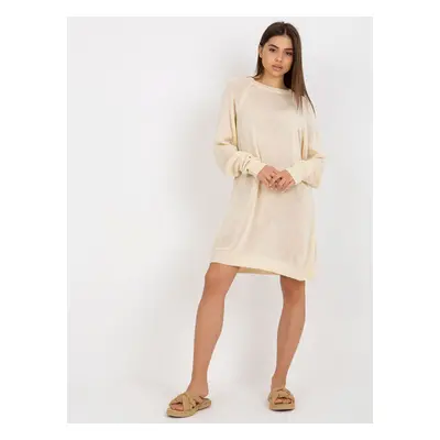 Light Beige Oversize Knitted Long Sleeve Dress