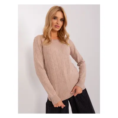 Dark beige classic sweater made of knitted cotton