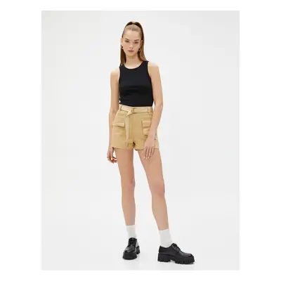 Koton Jeans Shorts With Belt Detailed High Waist Pockets.