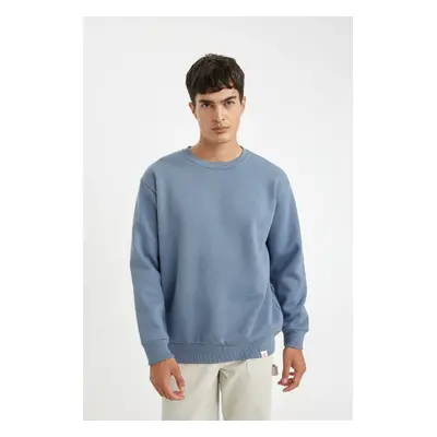 DEFACTO Men's Blue Oversize Fit Crew Neck Thick Fabric Basic Plain Sweatshirt