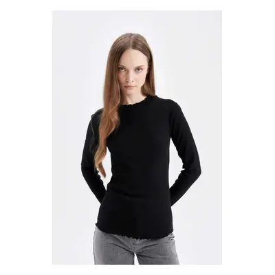 DEFACTO Black Half Turtleneck Ribbed Camisole Basic Plain Long Sleeve T-Shirt Tunic