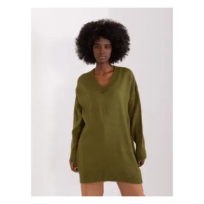 Khaki long classic sweater with cuffs