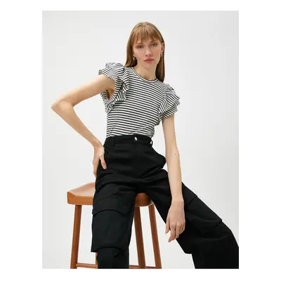 Koton Ruffled Sleeves T-Shirt Crew Neck