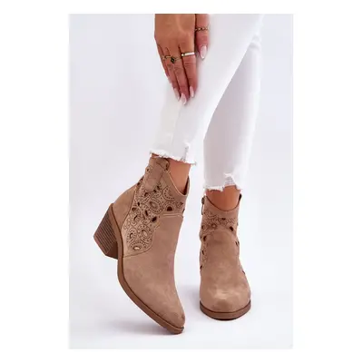 Women's suede openwork cowboy boots Beige Daxon