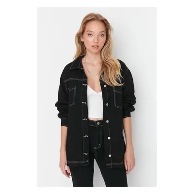 Trendyol Denim Shirt Jacket with Contrast Stitching in Black