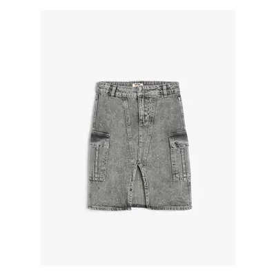 Koton Denim Skirt Slit Detailed Flap Pocket Cotton