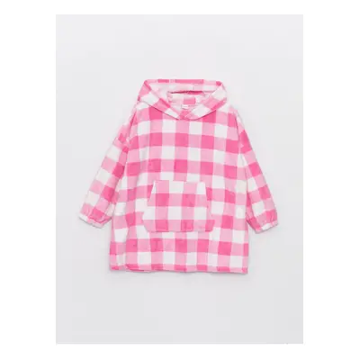 LC Waikiki Girls' Hooded Plaid Long Sleeve Plush Pajamas Top