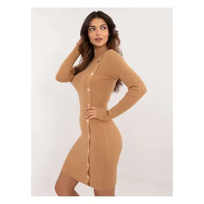 Brown fitted knitted turtleneck dress