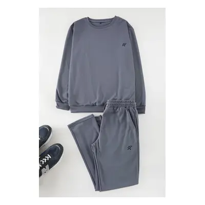 Trendyol Light Gray Regular/Normal Cut Basic Pique Textured Tracksuit