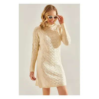 Bianco Lucci Women's Turtleneck Patterned Knitwear Dress