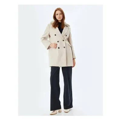 Koton Long Stamp Coat with Removable Faux Für Collar and Pockets