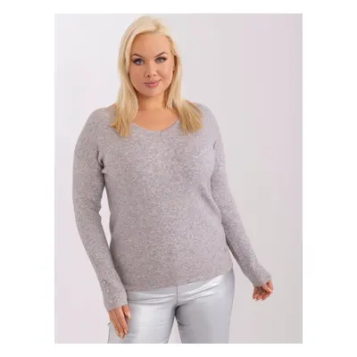 Gray melange sweater with a neckline